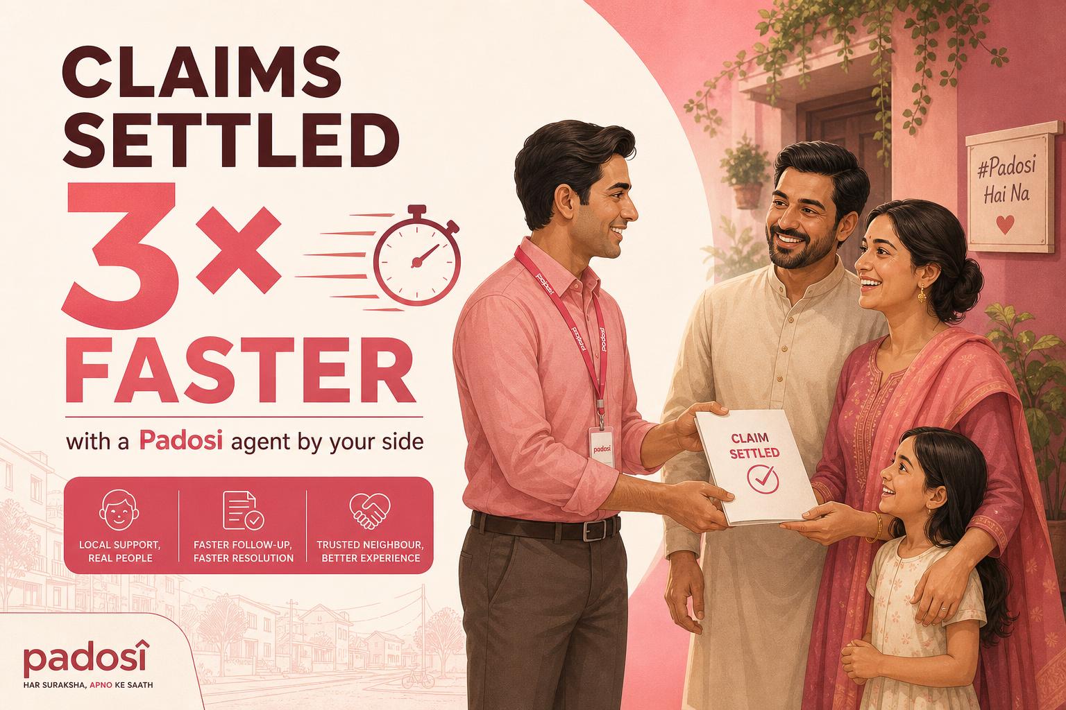 Claims settled 3× faster with a Padosi agent by your side