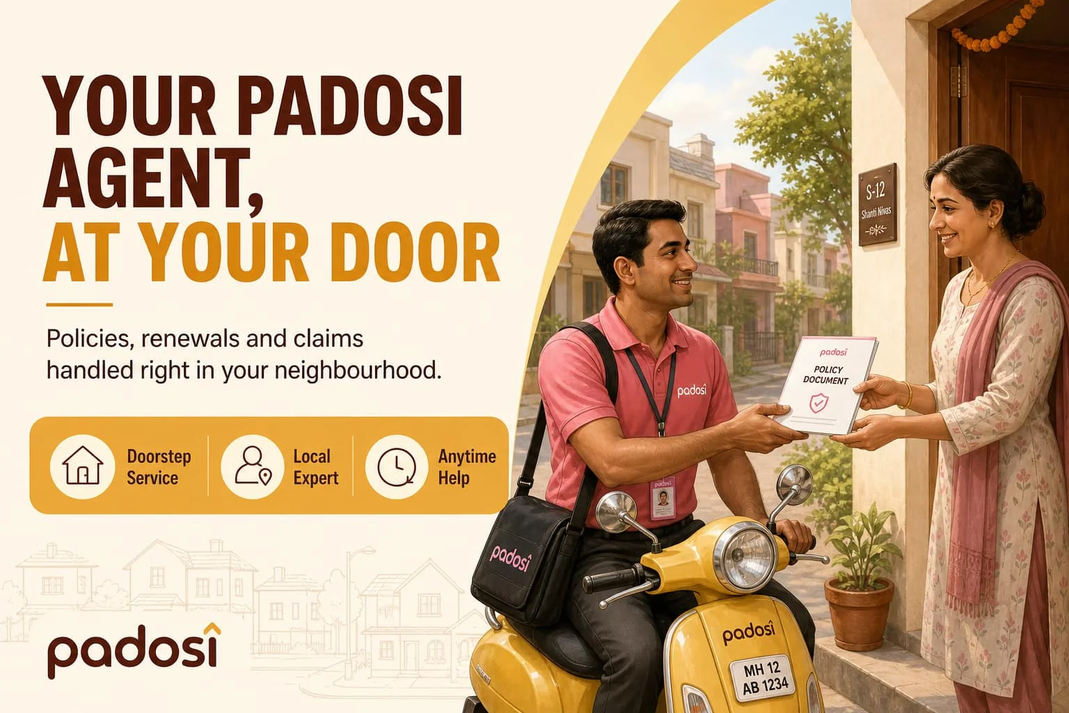 Your PadosiAgent at your doorstep — policies, renewals and claims handled in your neighbourhood.